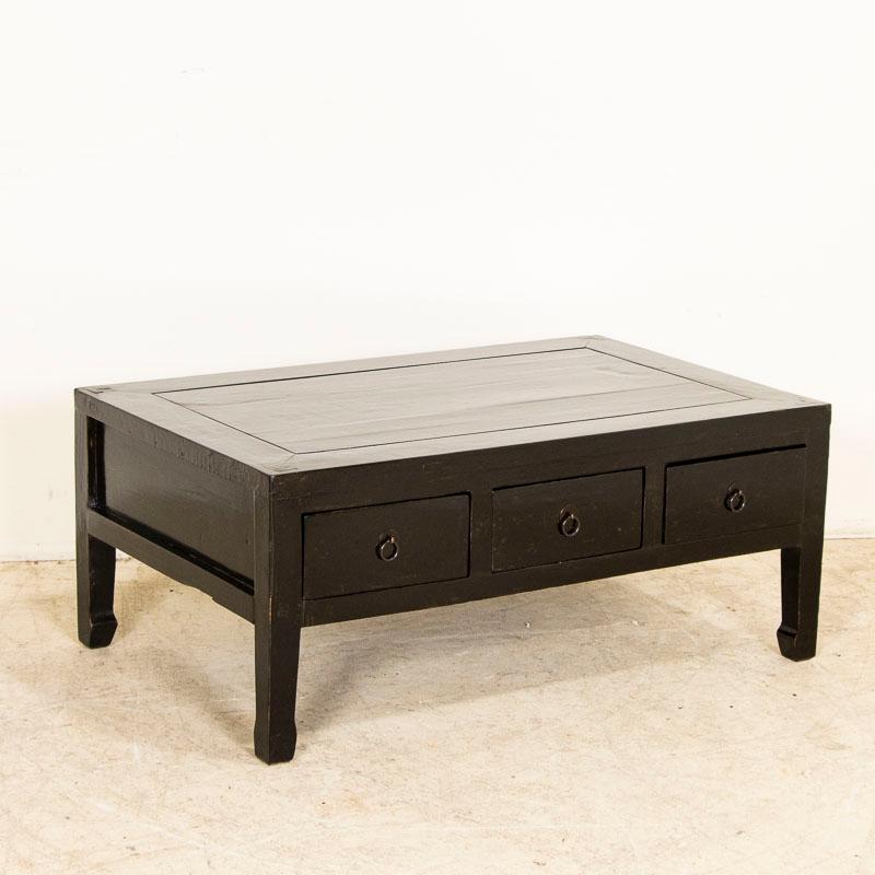 Antique Chinese Black Lacquer Coffee Table With 3 drawers