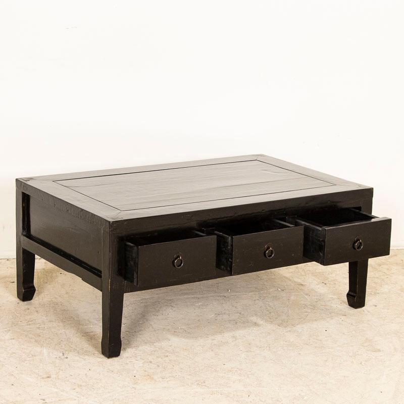 Antique Chinese Black Lacquer Coffee Table With 3 drawers