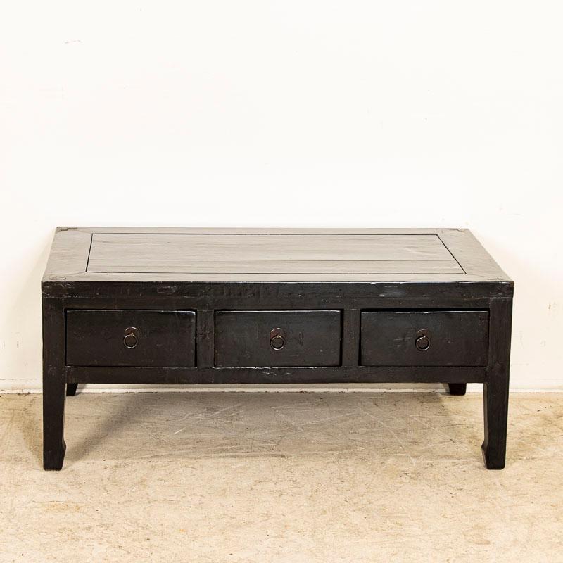 Antique Chinese Black Lacquer Coffee Table With 3 drawers