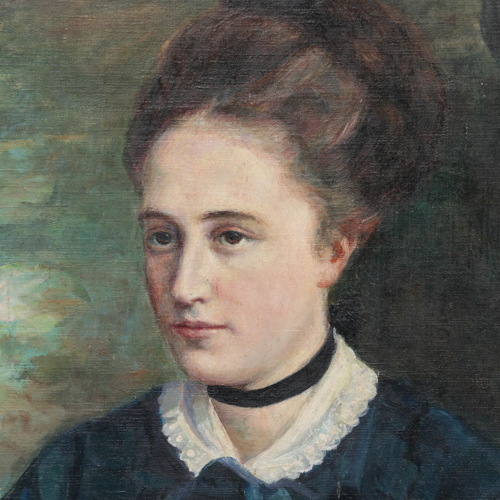 Antique oil painting portrait of a lady by Erdmann 