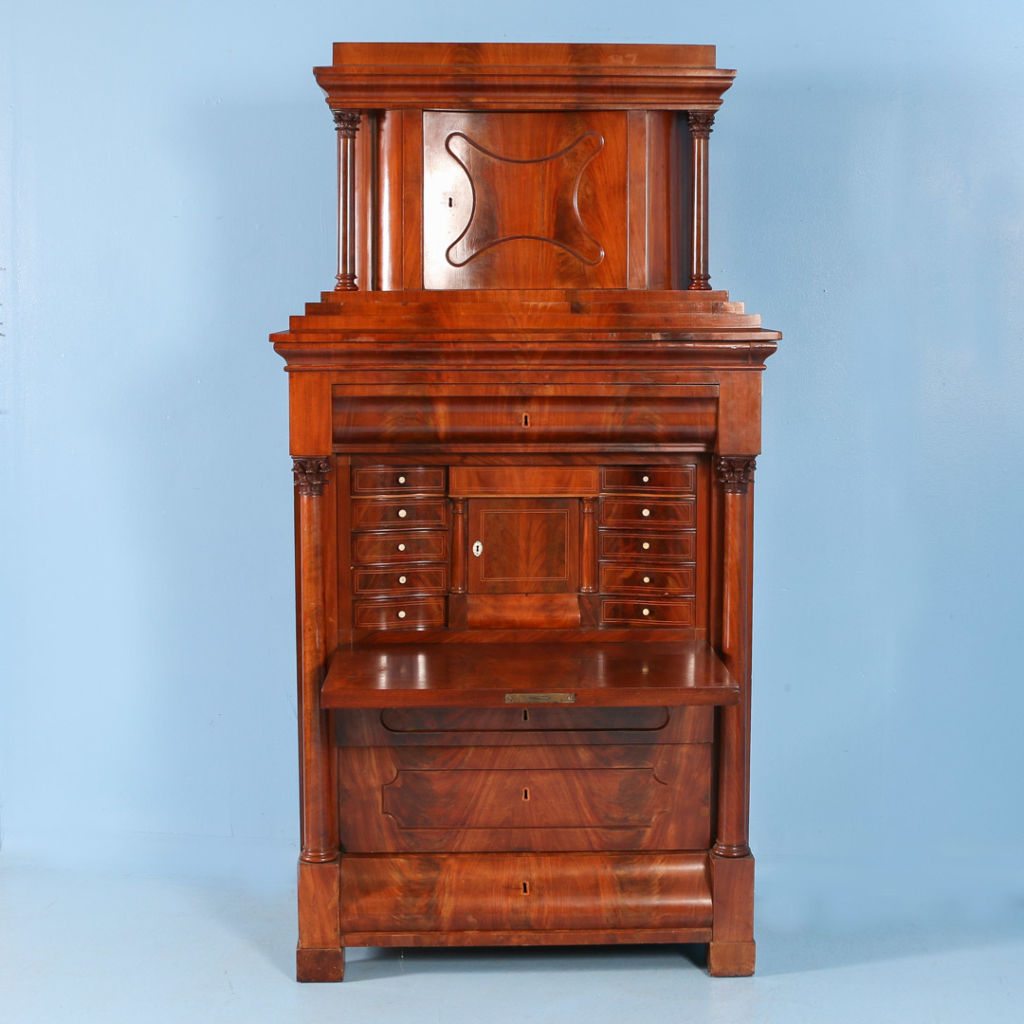 Antique Early 20th Century Mahogany Biedermeir Drop Front Secretary