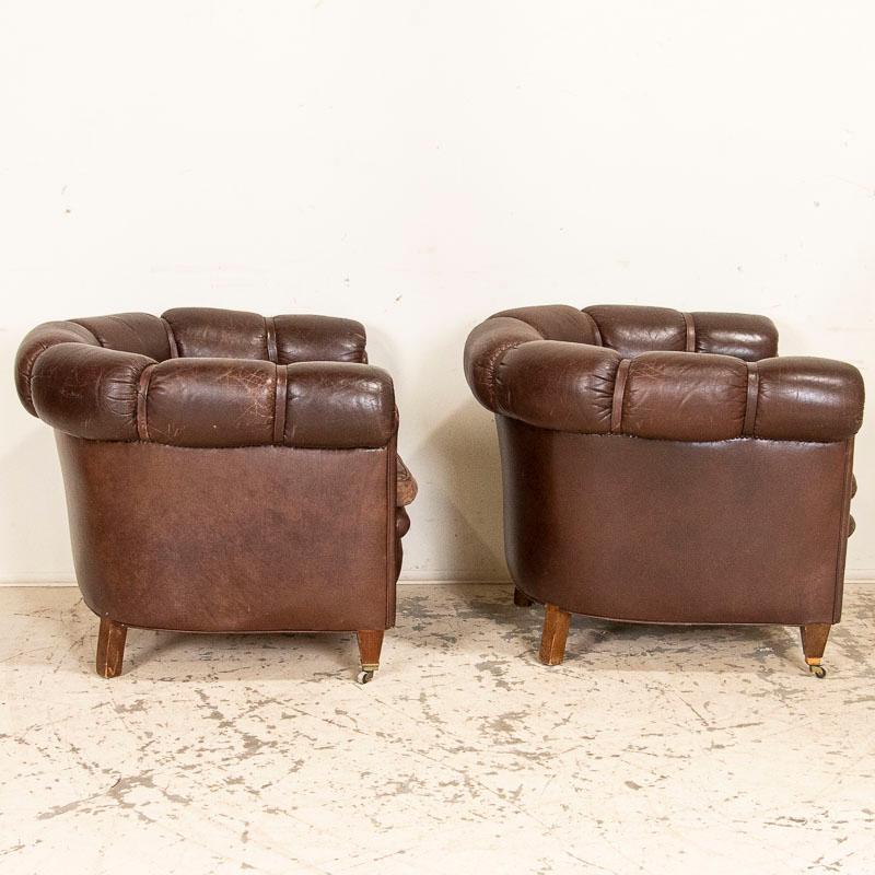 Pair of Vintage Leather Barrel Arm Chairs Club Chairs, England
