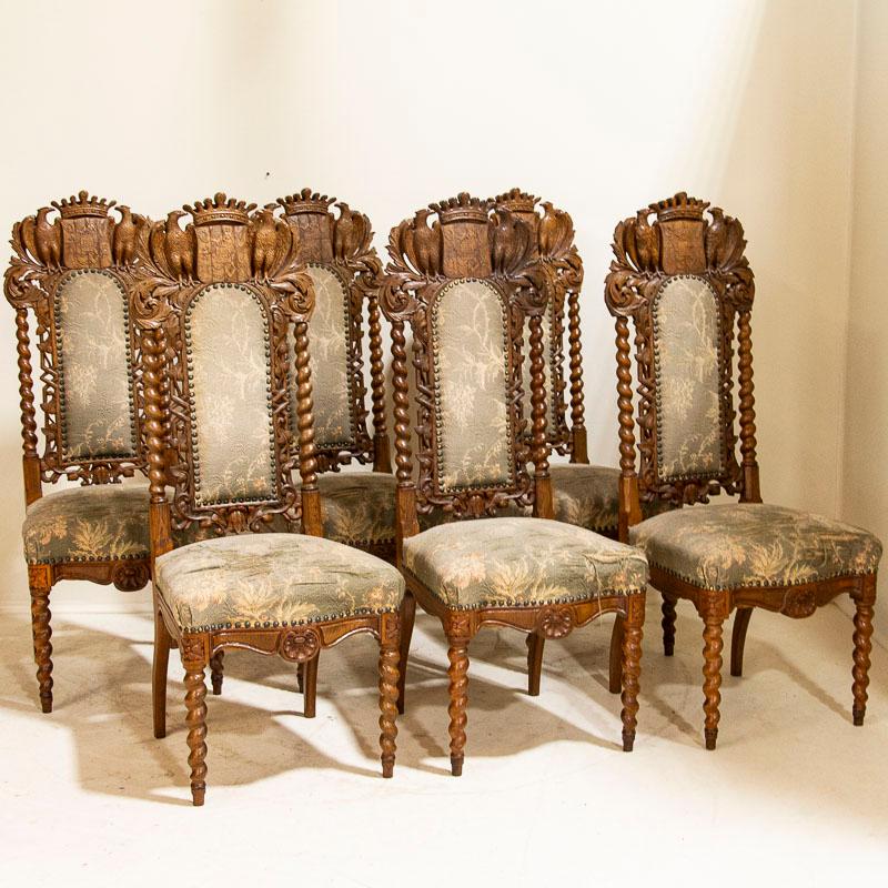 Antique Set of 6 Carved Dining Chairs with Eagles, Crown and Shield