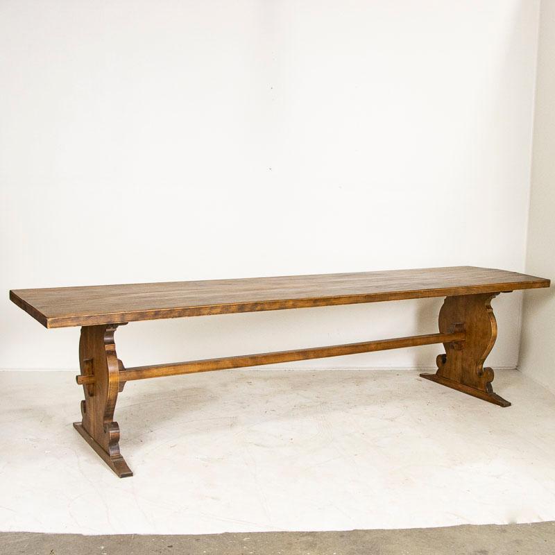 Antique Long Narrow 10' Farm Trestle Dining Table