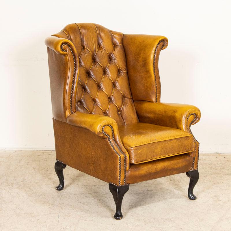 brown leather chesterfield wing chair