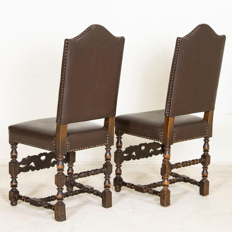 Set of Ten Antique Oak Dining Chairs with Carved Base