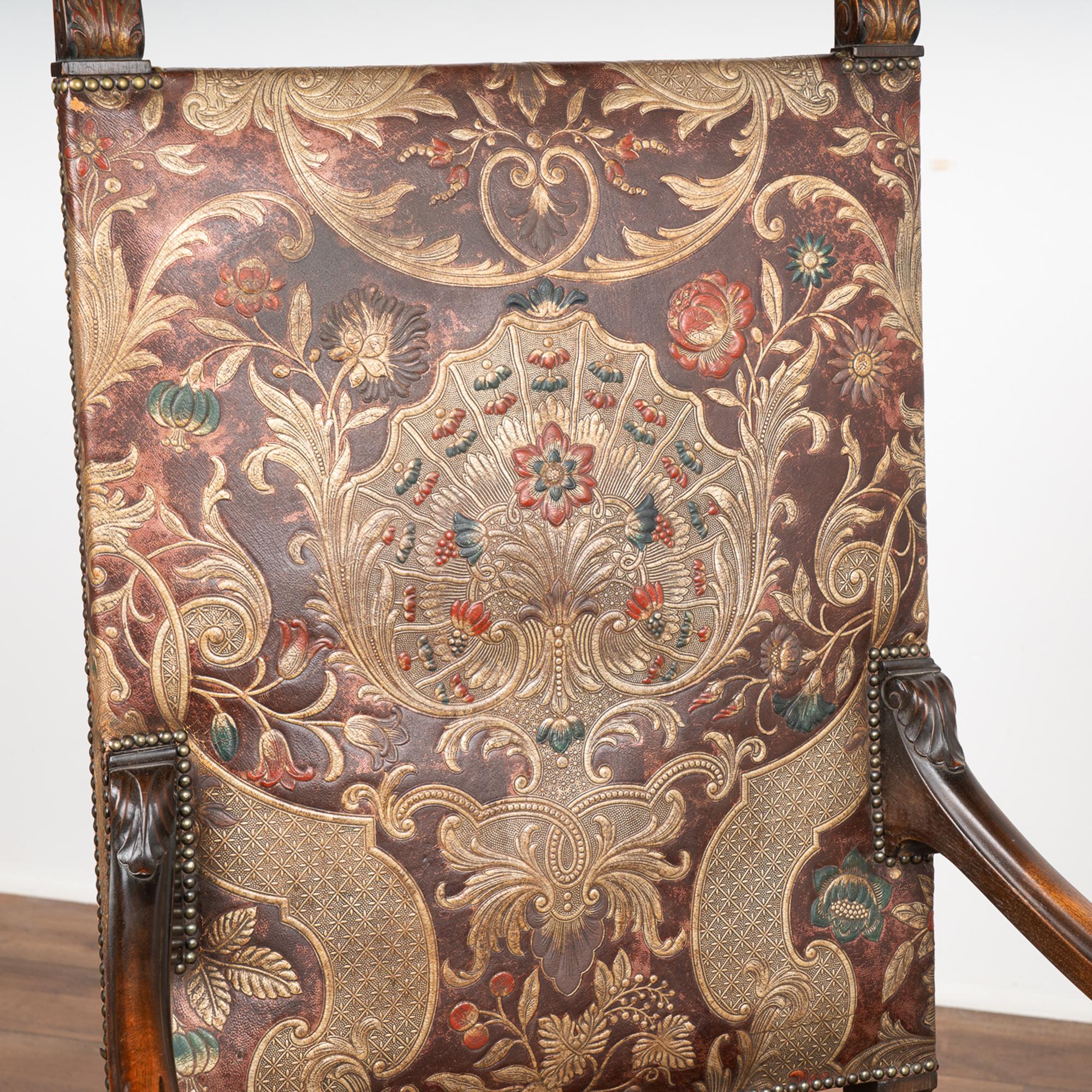 Set of 10 Embossed and Painted Leather Dining Chairs, Sweden circa 1880