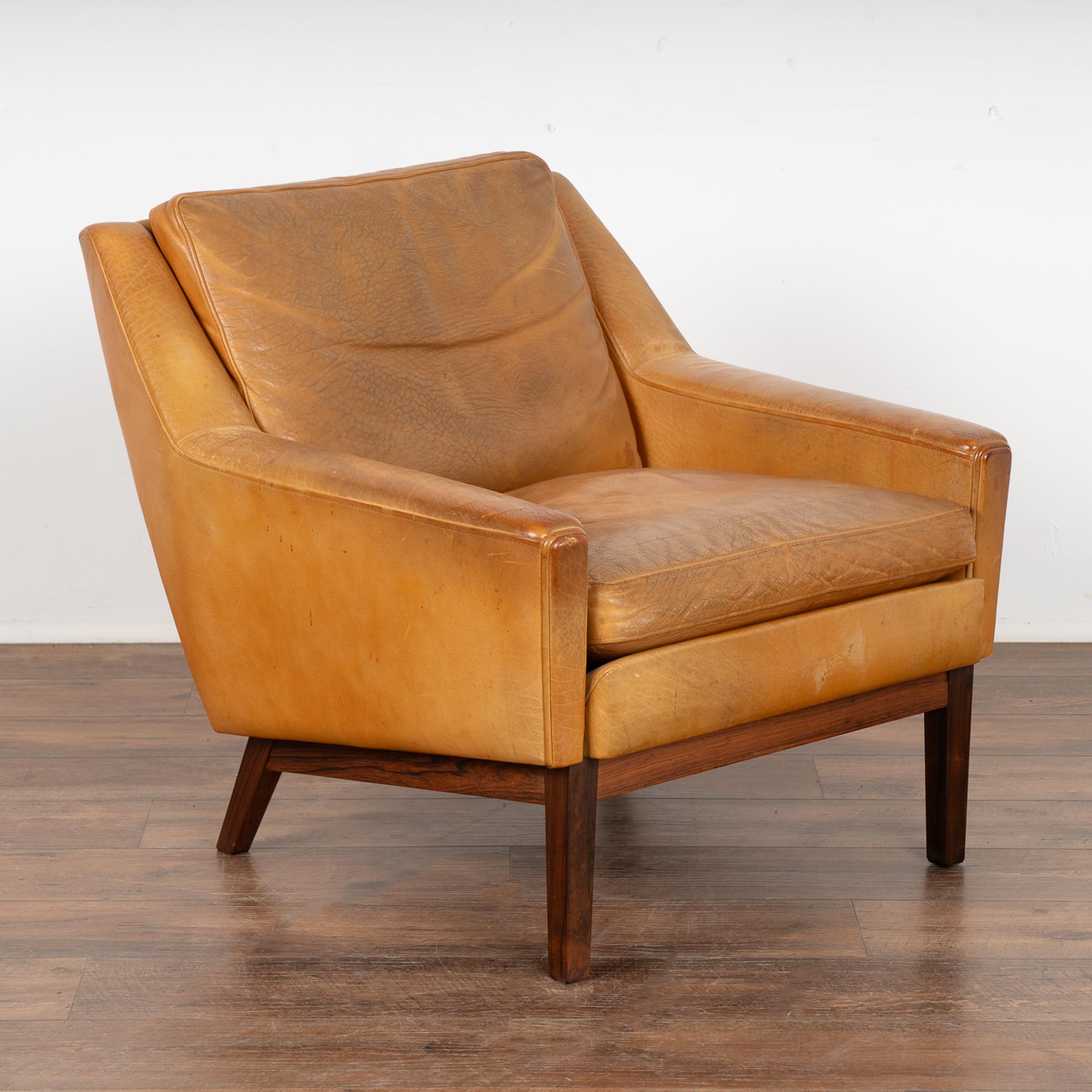 Mid Century Modern Camel Leather Arm Chair, Denmark circa 196070