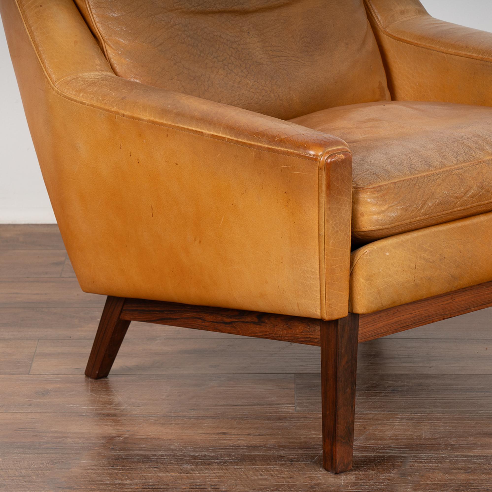 Mid Century Modern Camel Leather Arm Chair, Denmark circa 196070