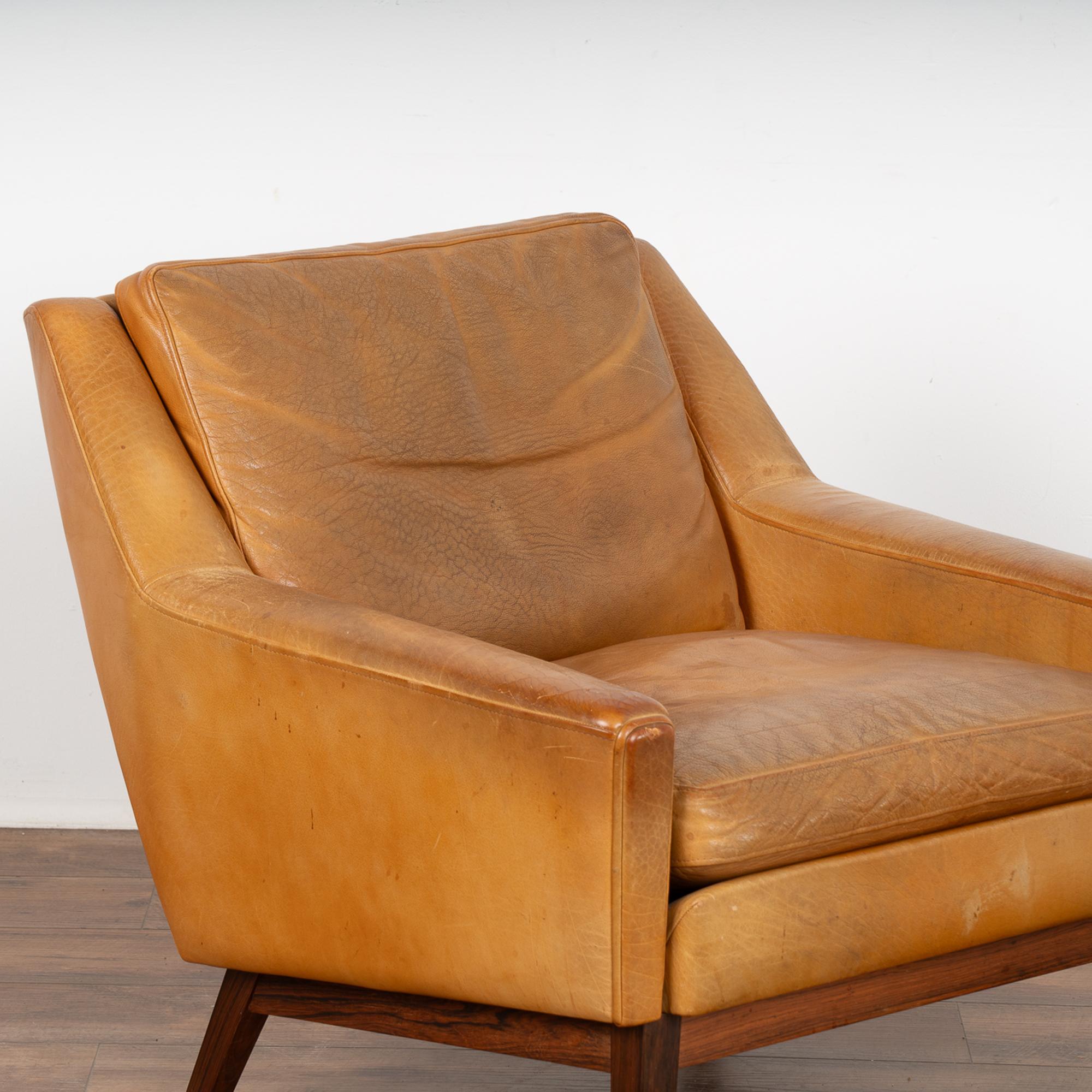 Mid Century Modern Camel Leather Arm Chair, Denmark circa 196070