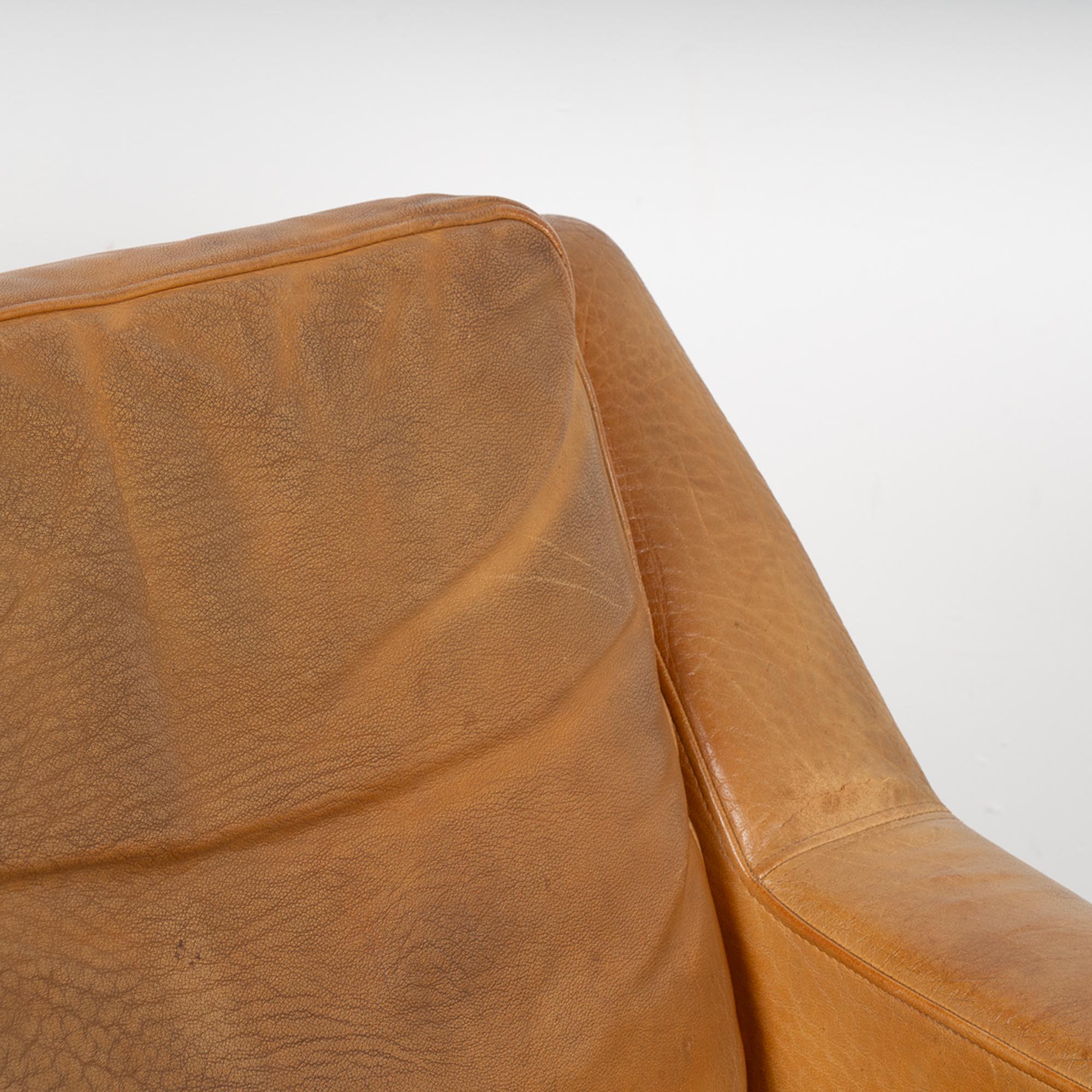 Mid Century Modern Camel Leather Arm Chair, Denmark circa 196070
