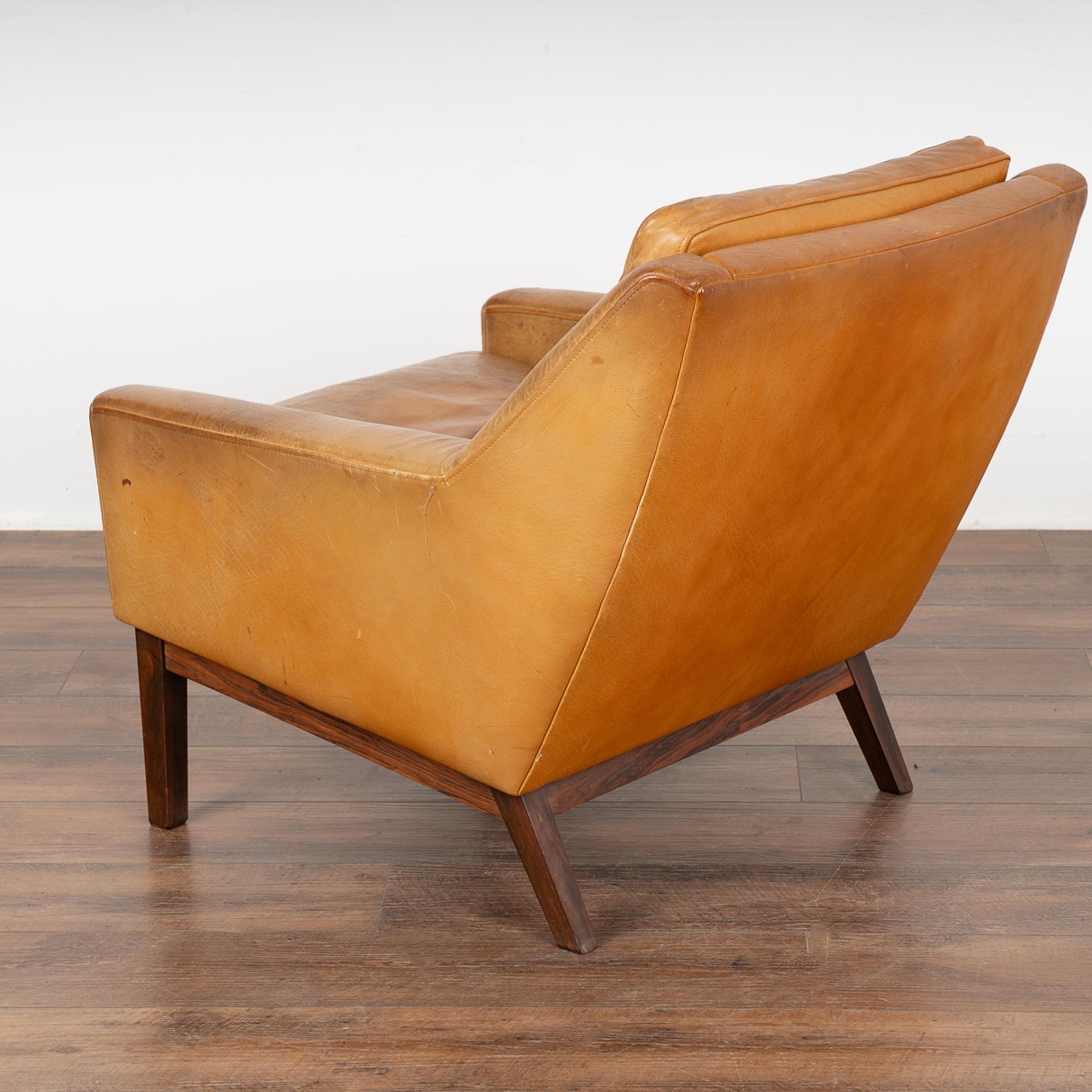Mid Century Modern Camel Leather Arm Chair, Denmark circa 196070