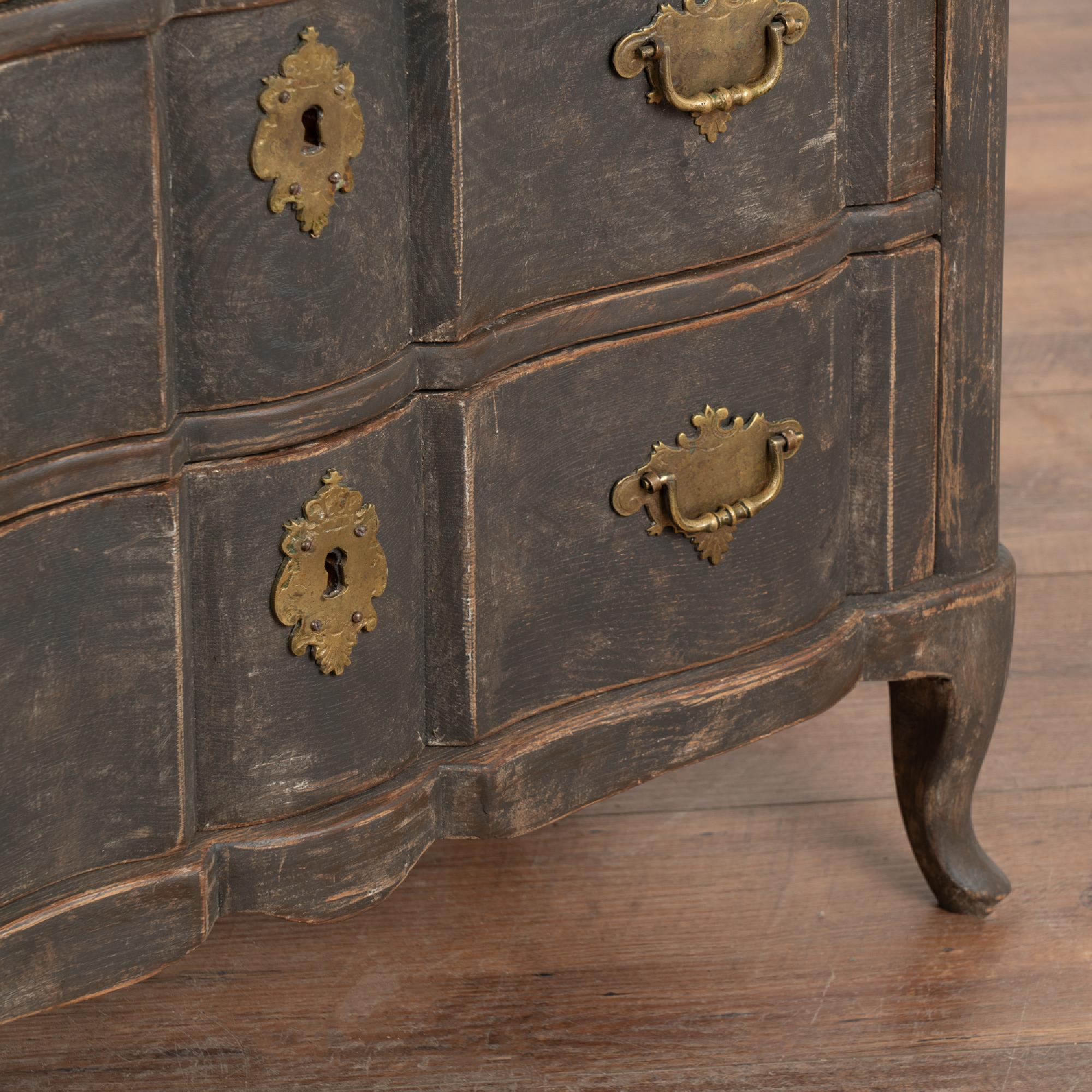 Small Black Rococo Chest Of Drawers, Sweden Circa 1780-1800