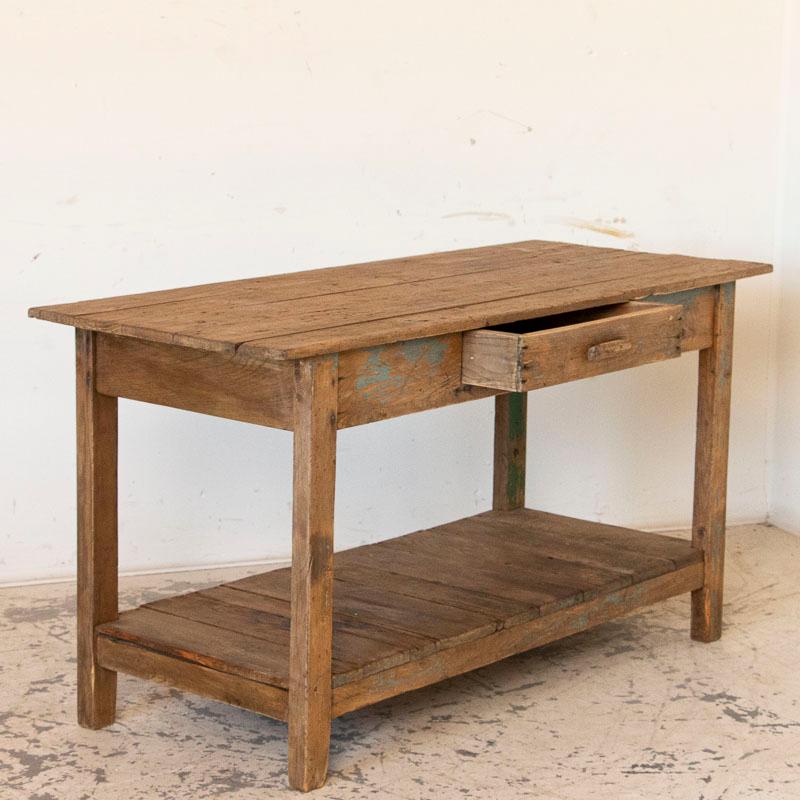 Antique Farm Work Table with Shelf