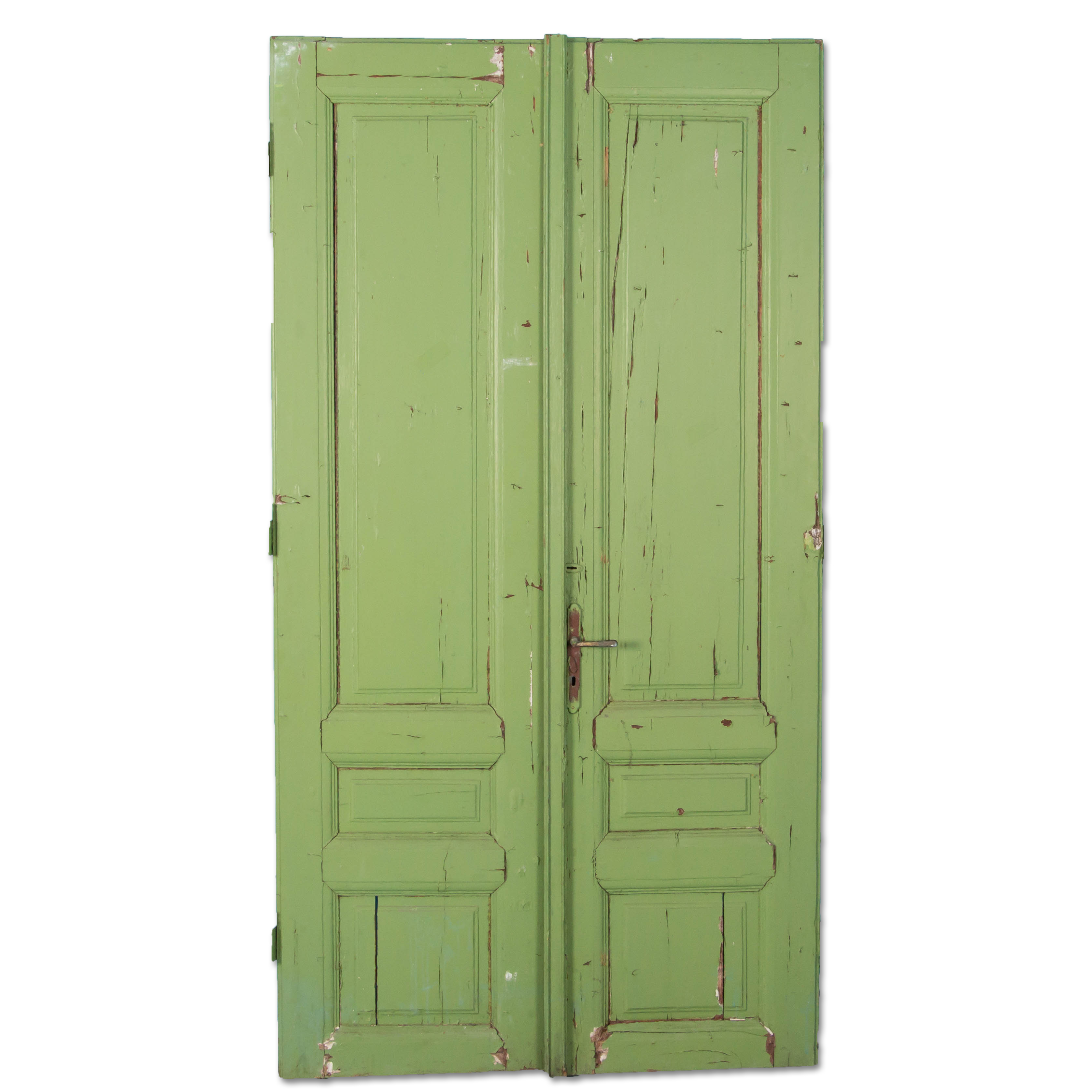 Pair of Antique 19th Century Paneled Interior Doors Painted Green