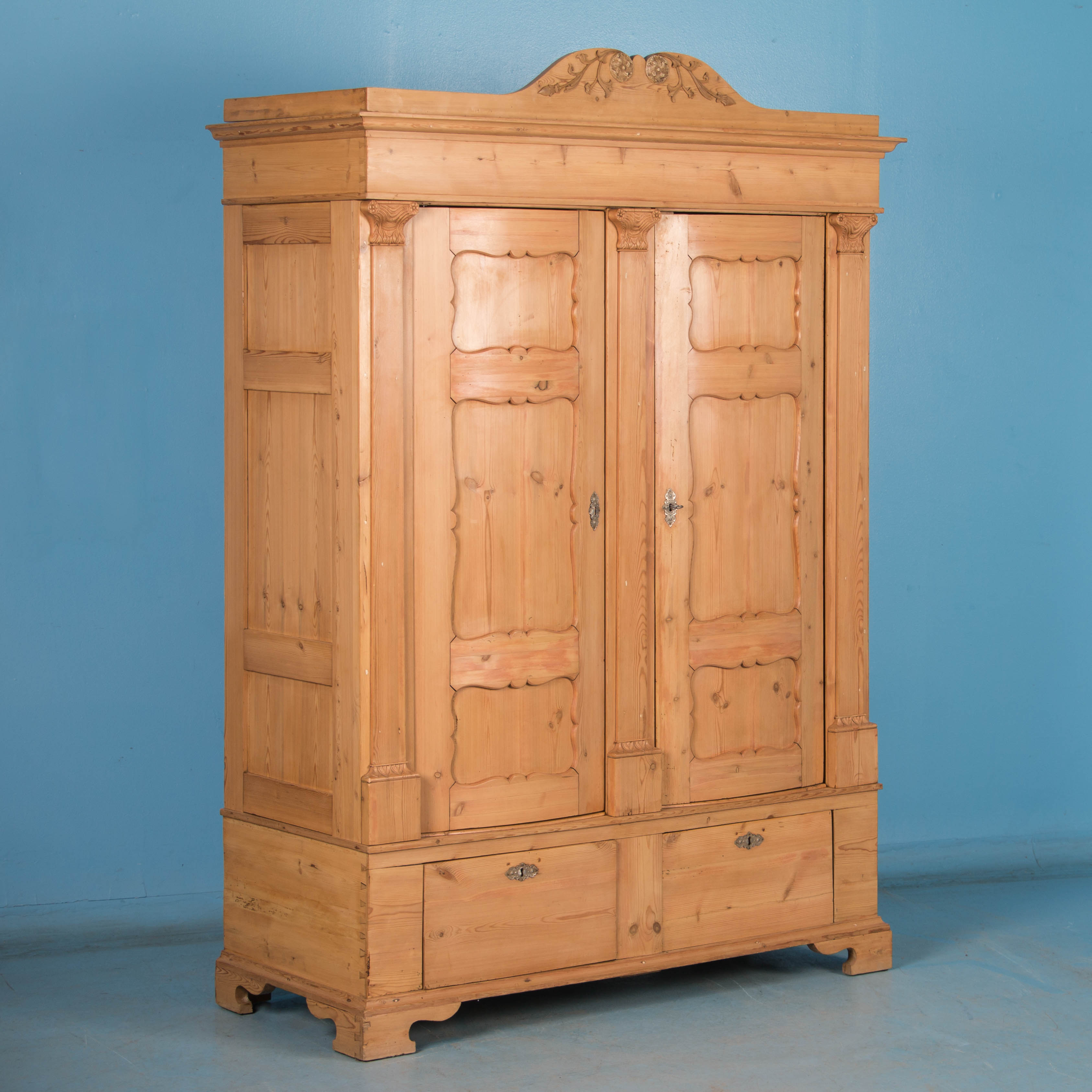 Antique Danish 2 Door Pine Armoire