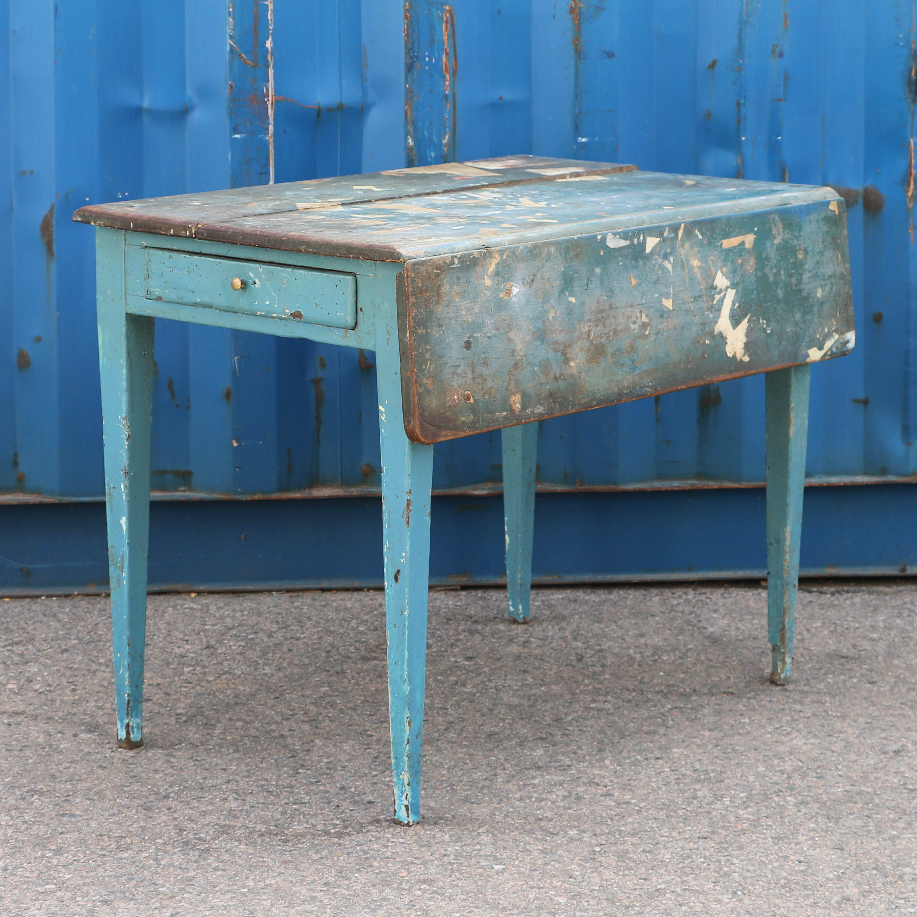 Antique Swedish Blue Painted Drop Leaf Table