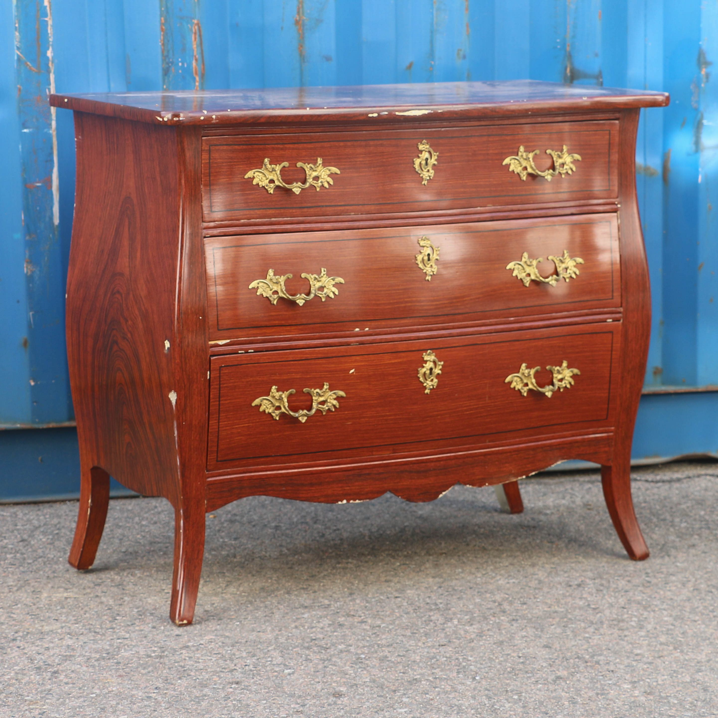 Antique Swedish Bombe Chest of Drawers With Original Paint