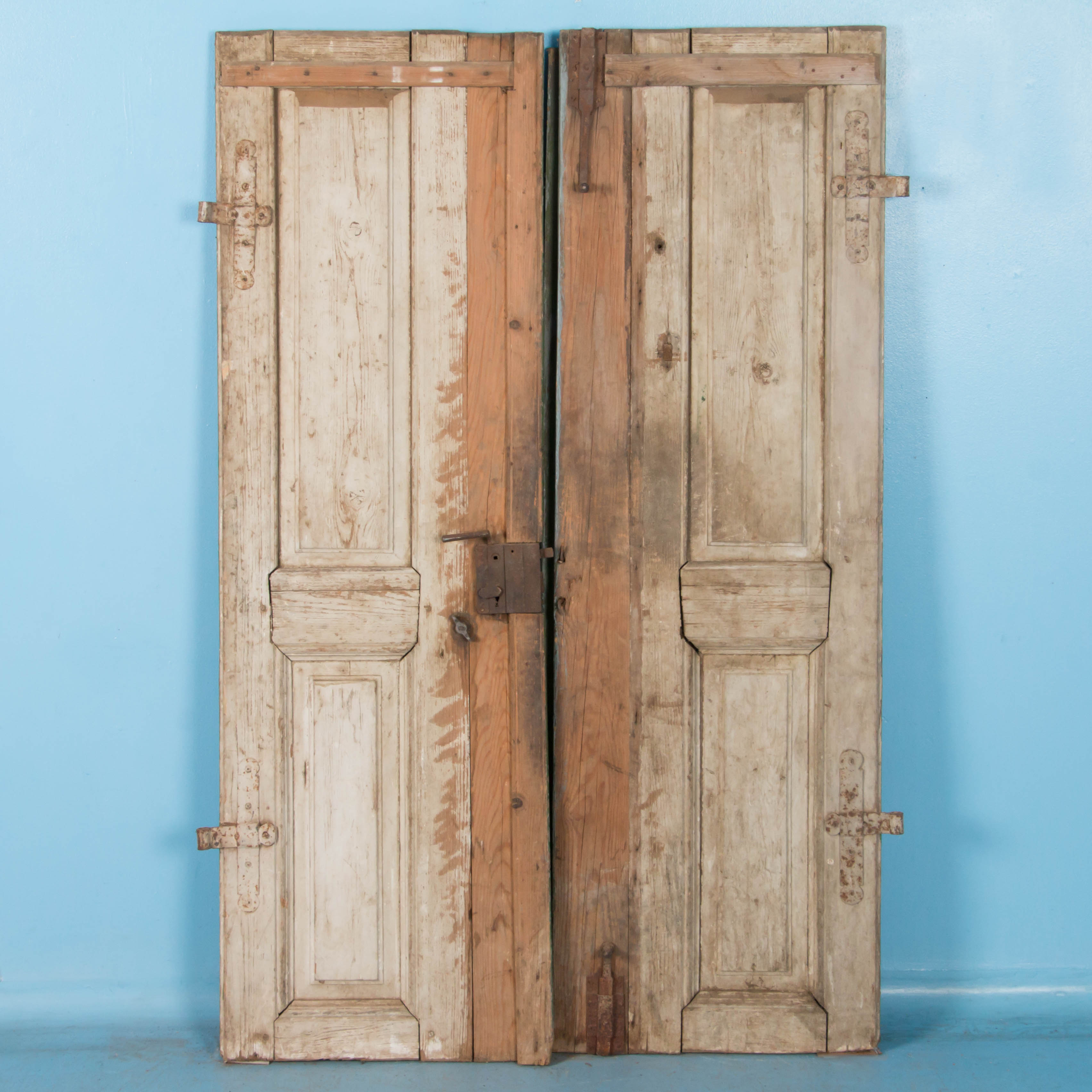 Pair of Antique 19th Century Rustic Barn Doors Painted Gray