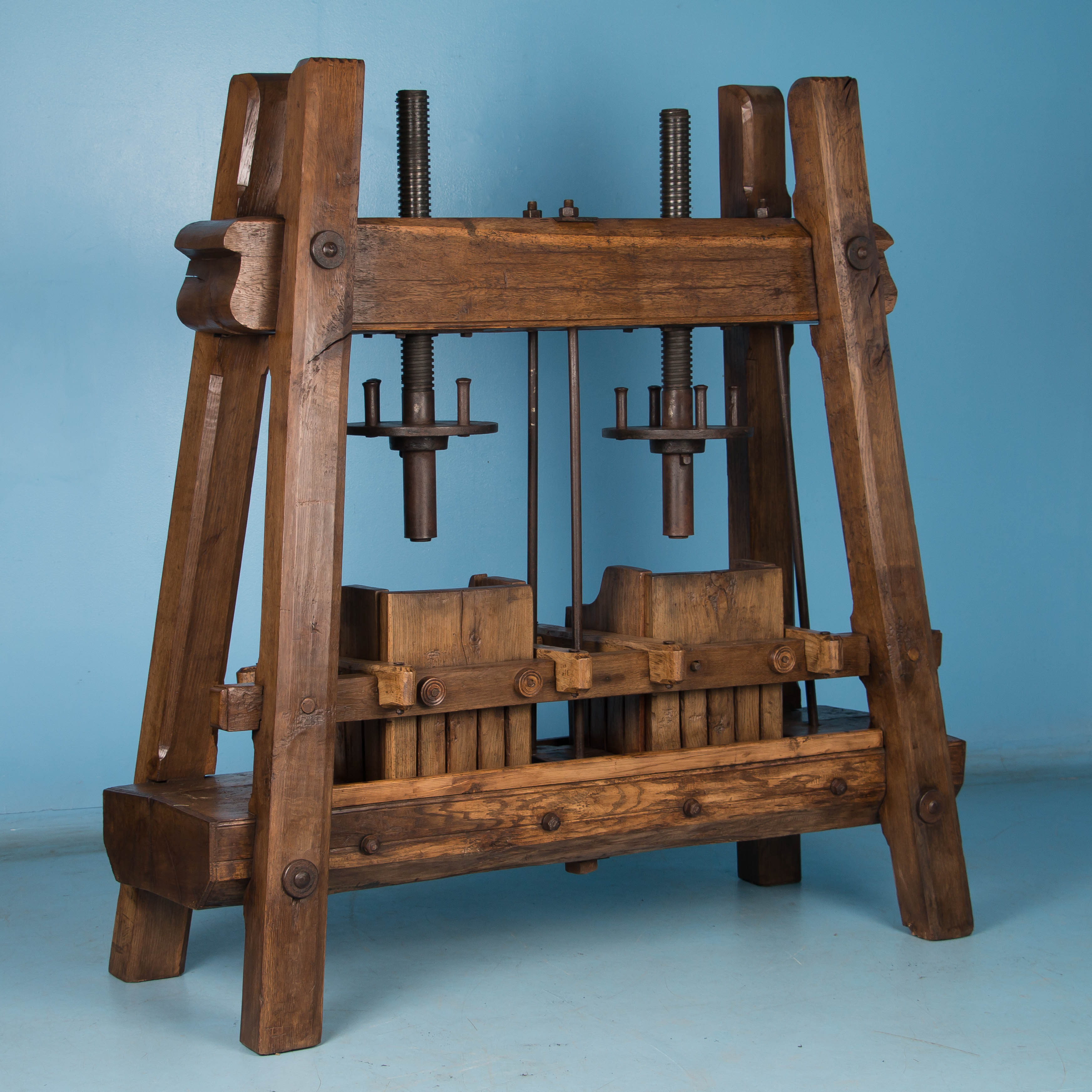 Large Hand Carved Antique European Oak Wine Press